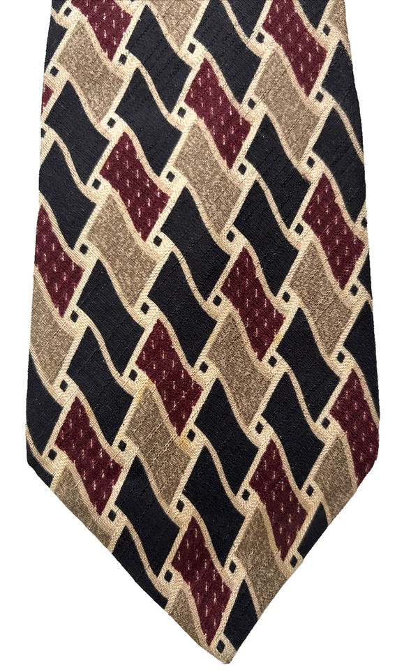 Corbata para hombre Albert Nipon 100 % seda negra bronce borgoña geométrica texturizada 60x4" Foto 4 de 4