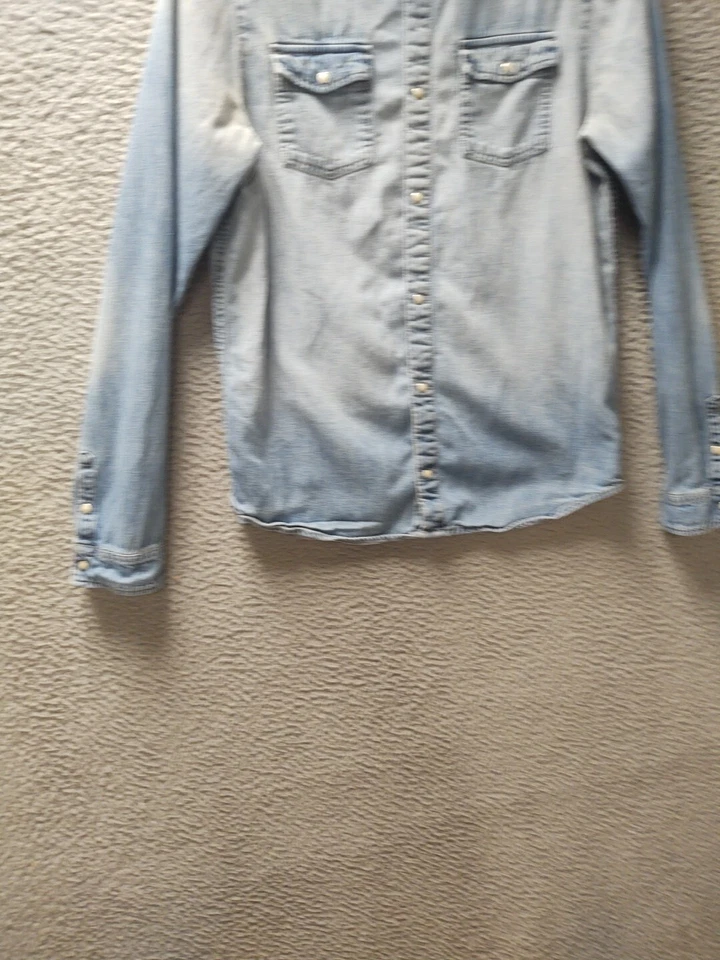 H&M Western Shirt Boys Size 14 Youth Blue Denin Pearl Snap Buttons Long Sleeve  - Image 2 of 4