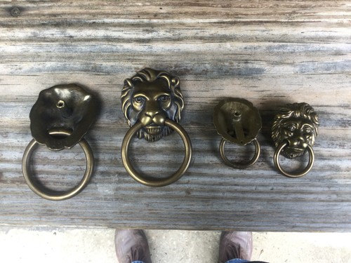 4 Vintage Heavy Brass Cupboard Knob Drawer Handle Pull Cabinet Lion head Design - Picture 5 of 8