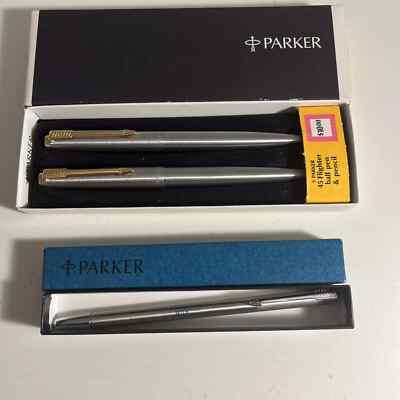 Parker 45 Gold Trim Ballpoint Pen & 0.9 Pencil &Pointer In Bx Made In ...