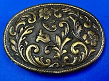 Vintage Western Oval Replacement Flower Swirl Design Brown Color Belt Buckle