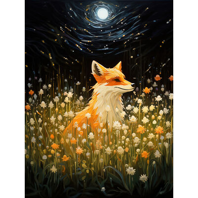 Watching the Fireflies Dance Happy Fox Wildflower Meadow Art Canvas Print 18X24