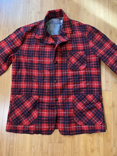 Vintage Pendleton Plaid Wool Shacket With Pockets, Navy And Red Men’s M - Picture 2 of 7