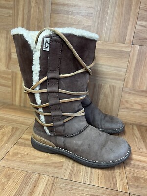 RARE🔥 UGG Catalina Brown Lace Up Tie Moccasin Boots Sheep