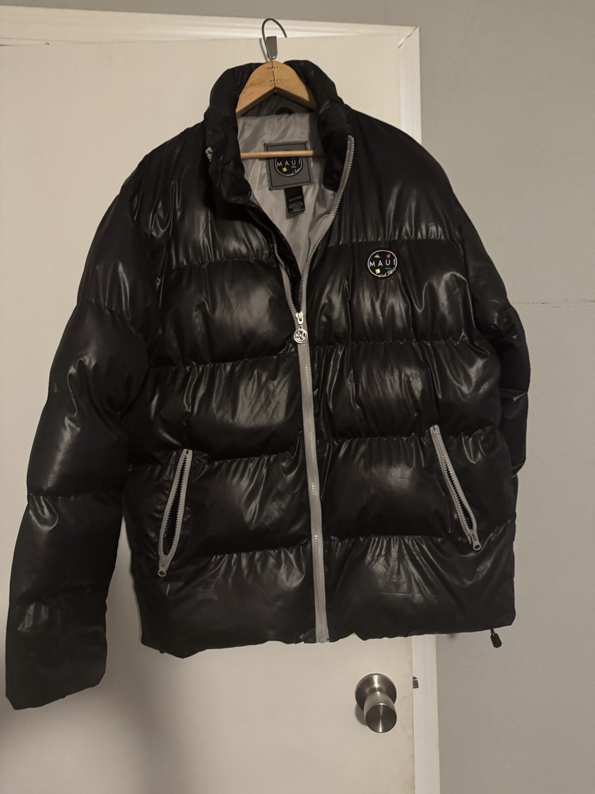 VIntage Maui & Sons Black Puffer Jacket Retro Full Zip Womens L image 2