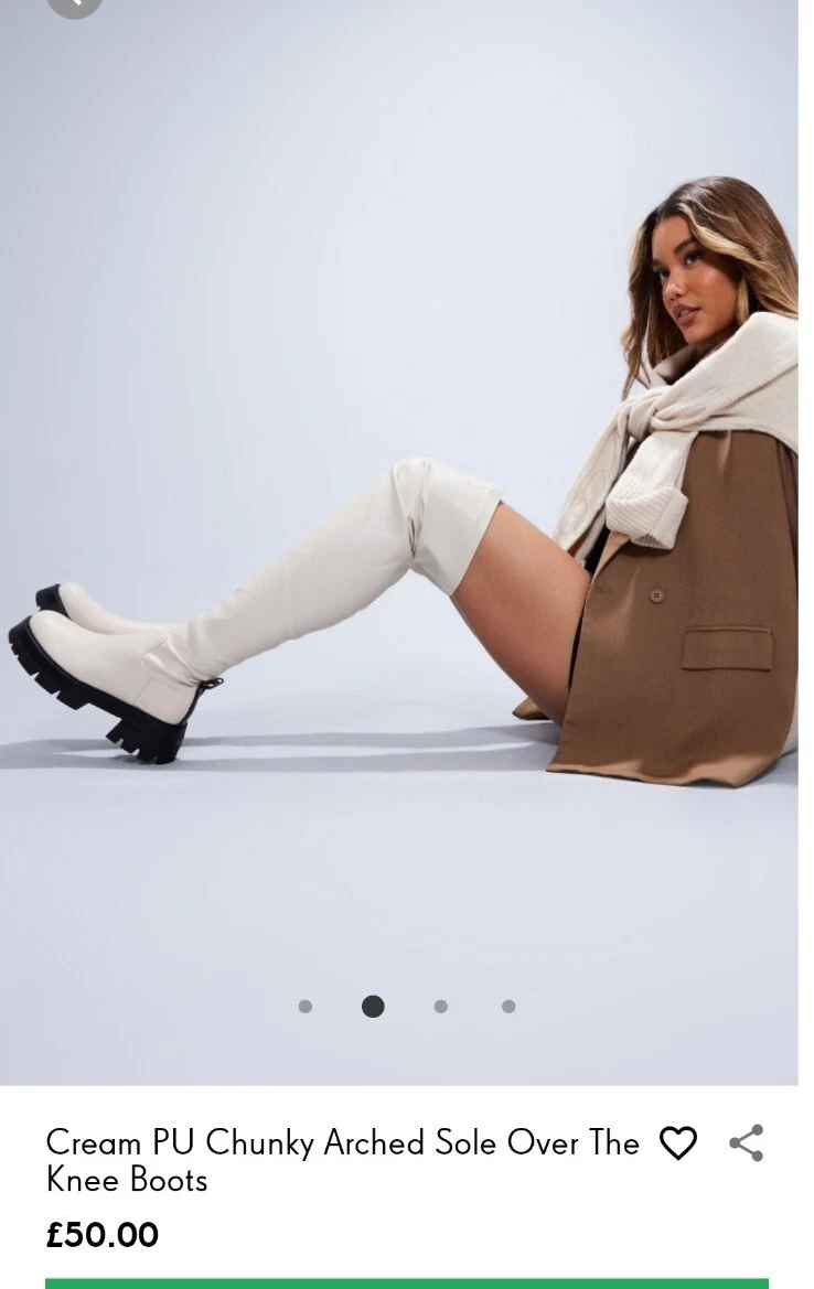 Size 4 Cream Chunky Soul Over The Knee Pretty Little Thing Boots Knee High ASOS