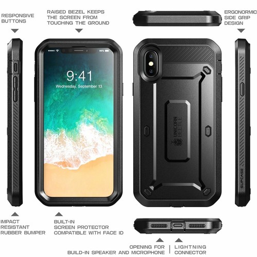 SUPCASE For Apple iPhone Xs X, Full-Body Rugged Case Built-In Screen Phone Cover - Picture 17 of 28