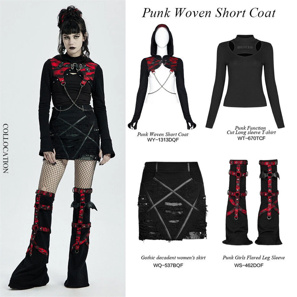 Gothic Military Uniform Women's Long-sleeved Coat Handsome Short Hooded Jacket - Image 4 of 4