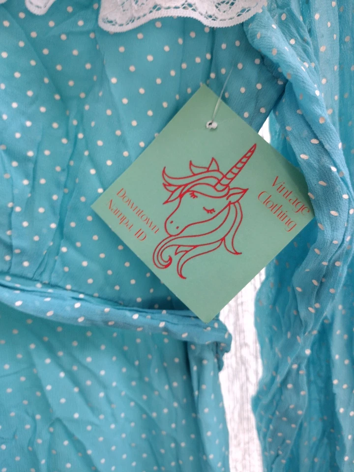 Vestido de crepé vintage azul con lunares blancos para mujer mezcla de poliéster sin etiqueta de talla Foto 3 de 4