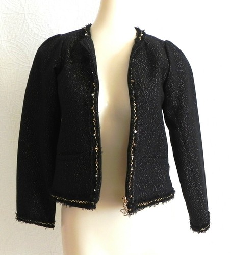 Commencer Jacket Wool Blend Full Zip Black/Gold Metallic Long Sleeve Size 150 - Picture 4 of 10