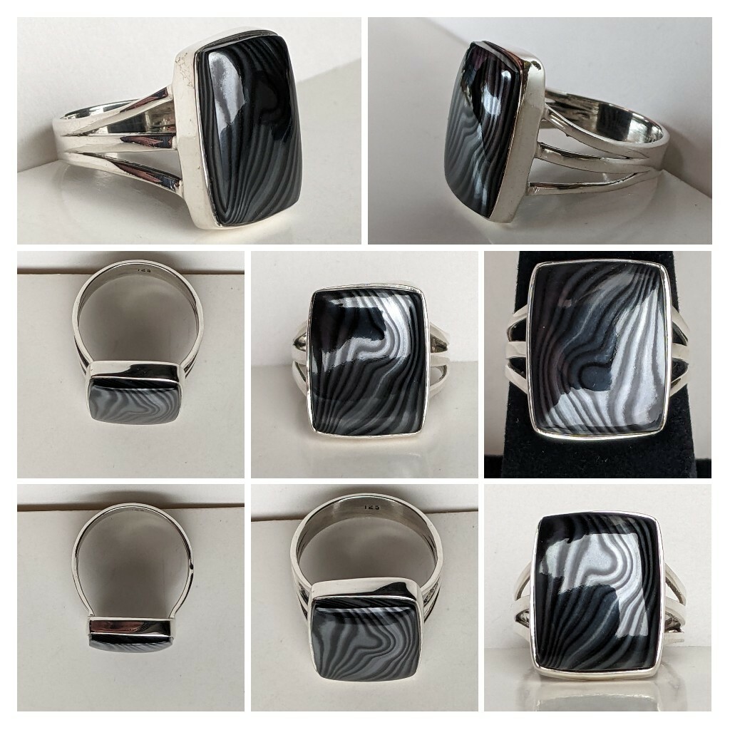 Sterling Silver Psilomelane Ring Unique Striped S… - image 8