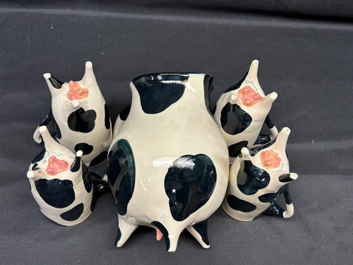 5 Piece Lot ~ Vintage "COW" 48 oz Pitcher and (4) Footed Mugs ~ 5 1/2" Tall - Picture 9 of 9