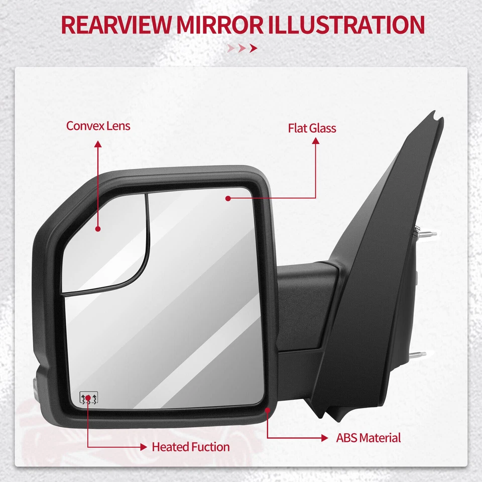 一对侧牵引镜电源加热转向信号适用于 2015 - 2020 年福特 F-150 F150 — 第 2/4 张图片