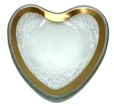 Signed Annieglass 24K Gold Rim Heart Shaped Glass Jewelry Trinket Dish Or Bowl
