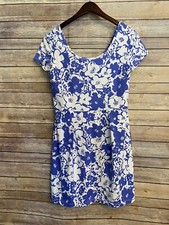 Mahi Gold Dress Women Small Mini Floral Blue Poppy Stretch Beach Resort