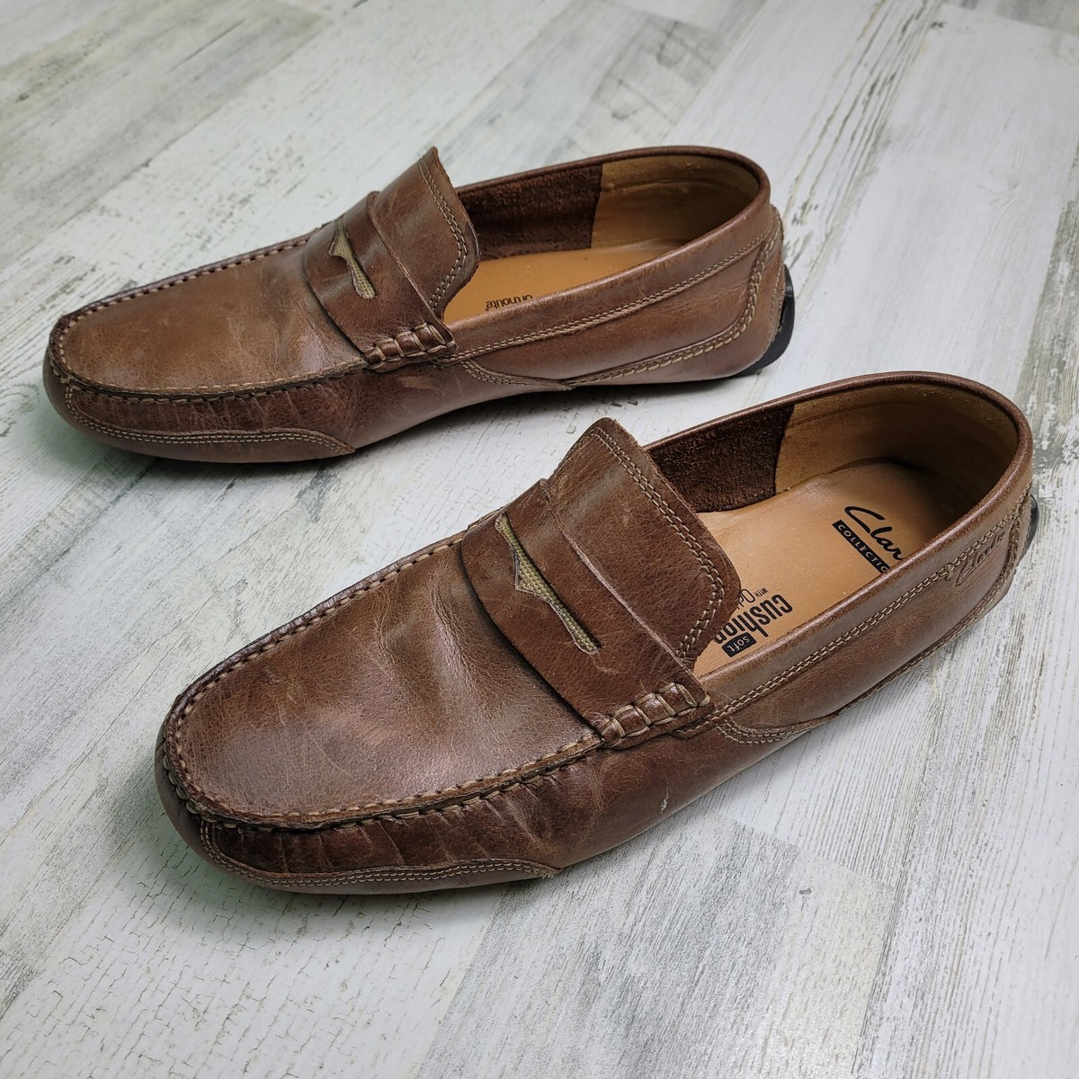 CLARKS ORTHOLITE Burnished Slip On Brown Loafers Size 9M Amazon.com | Clarks Collection Men main image 3