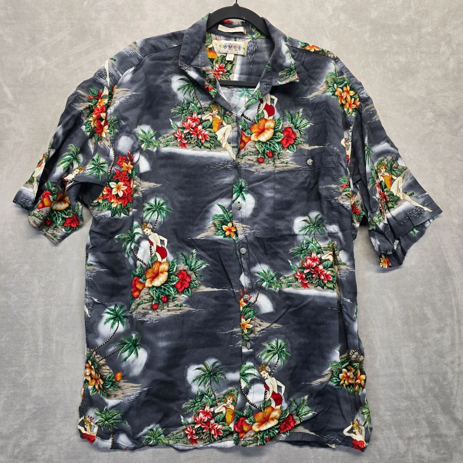 Vintage Mens Campia Hawaiian SUmmer Shirt Bathing Beauties/Palm Trees Print XXL