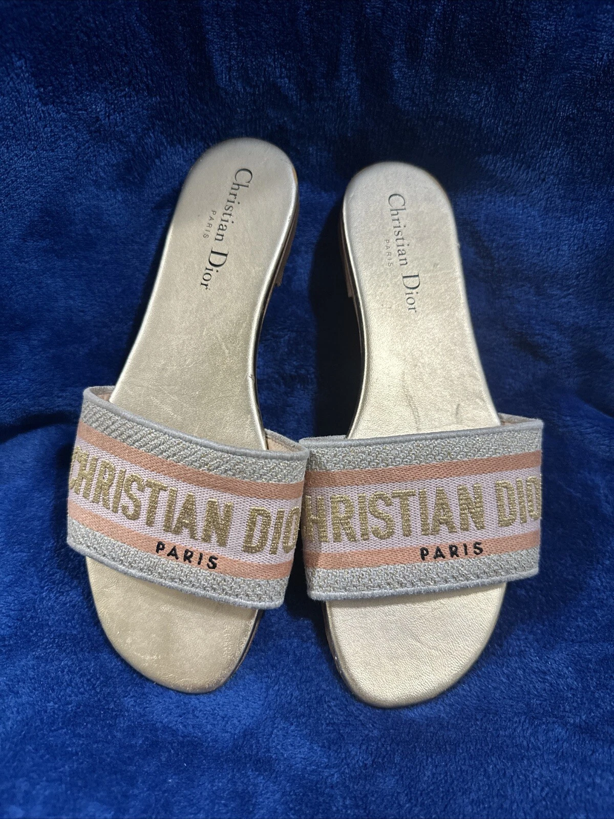 Christian Dior Dway Slide brodé doré taille 38