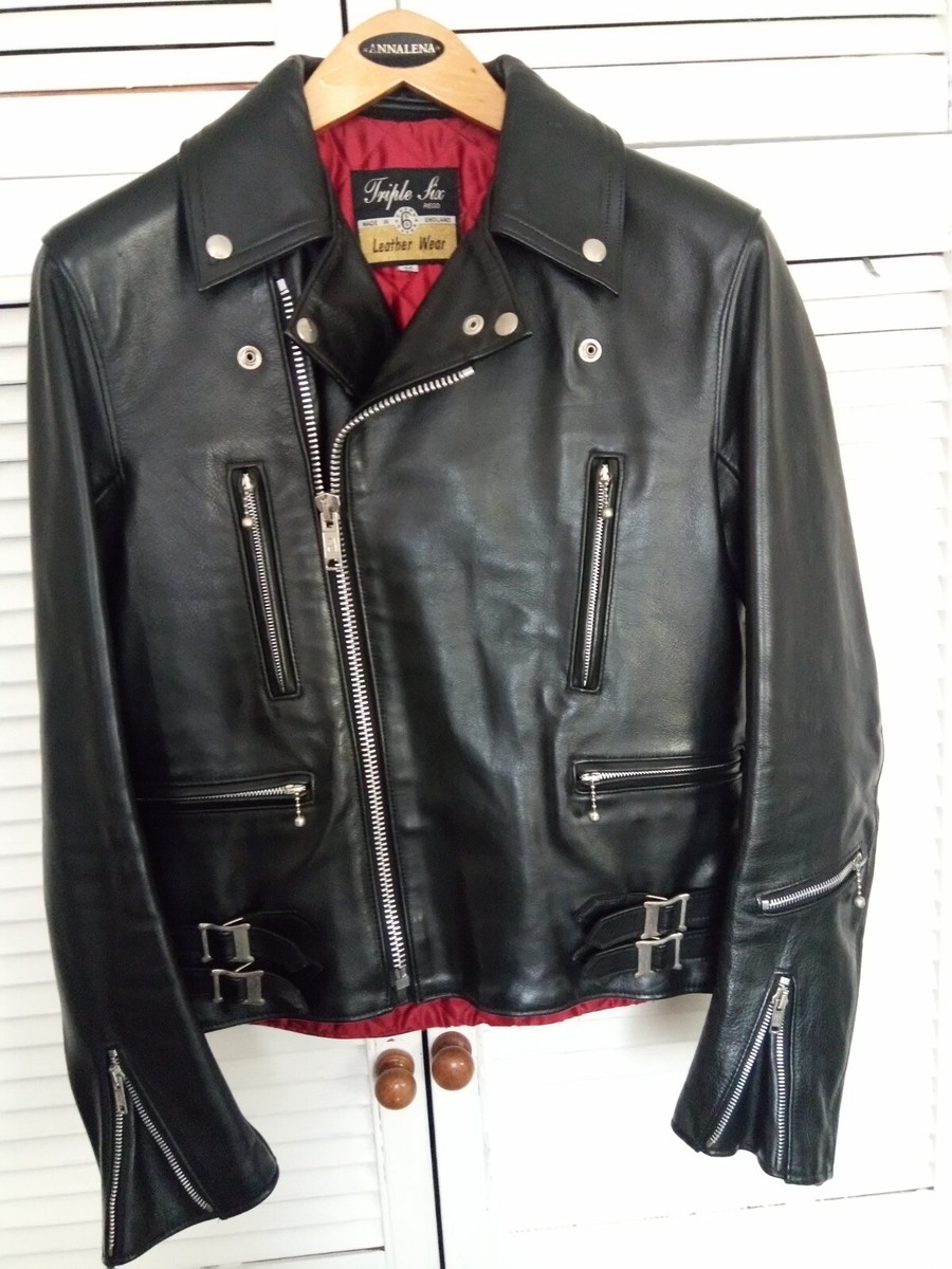 Vintage Triple Six Leather Biker Jacket Motorcycle 36 Small