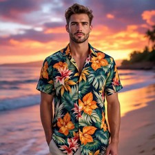 Floral Hawaiian Shirt For Men Gift Idea Summer Beach Aloha Tropical Style