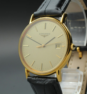 [Near MINT] Longines Grand Classic L4.636.2 33mm Gold Dial Date Qz Herrenuhr