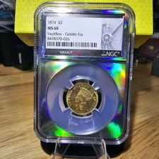 💥VAULTBOX HOLO CORE MASSIVE HIT! 1874 G$3 NGC MS60 $3 GOLD COIN! GOLDEN ERA💥💥