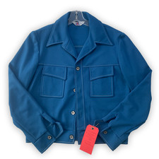 Vintage 70s JCPenney Blue Polyester Button Shirt White Stitching Double Pockets