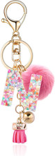 Resin Alphabet Initial Letter Keychain Keyring for Women Purse Handbags With Fur