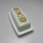 Vintage Pyrex Butterfly Gold Milk Glass Covered Butter Dish w/ Lid