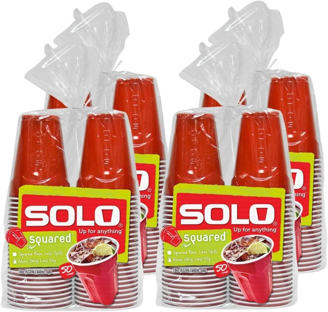 Red Plastic Party Cups 18oz 200 Count Disposable Drinkware Pack of 4