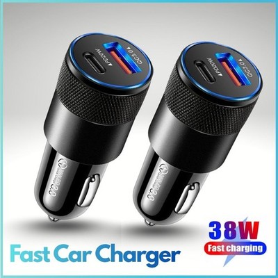 38W USB-C Car Charger Socket Fast Charge Lighter Plug For iPhone 17 16 15 14 13