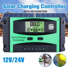 30A Solar Panel Battery Charge Controller 12V/24V LCD Regulator Auto Dual USB US