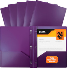 Purple Plastic 2 Pocket Folders with Prongs, Heavyweight, Letter Size Poly Folde