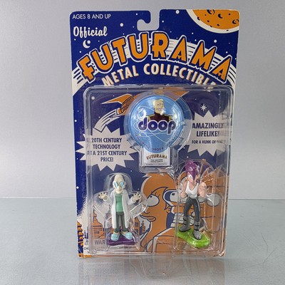 Futurama Professor Farnsworth & Leela Metal Figure Set Doop Rocket USA NEW