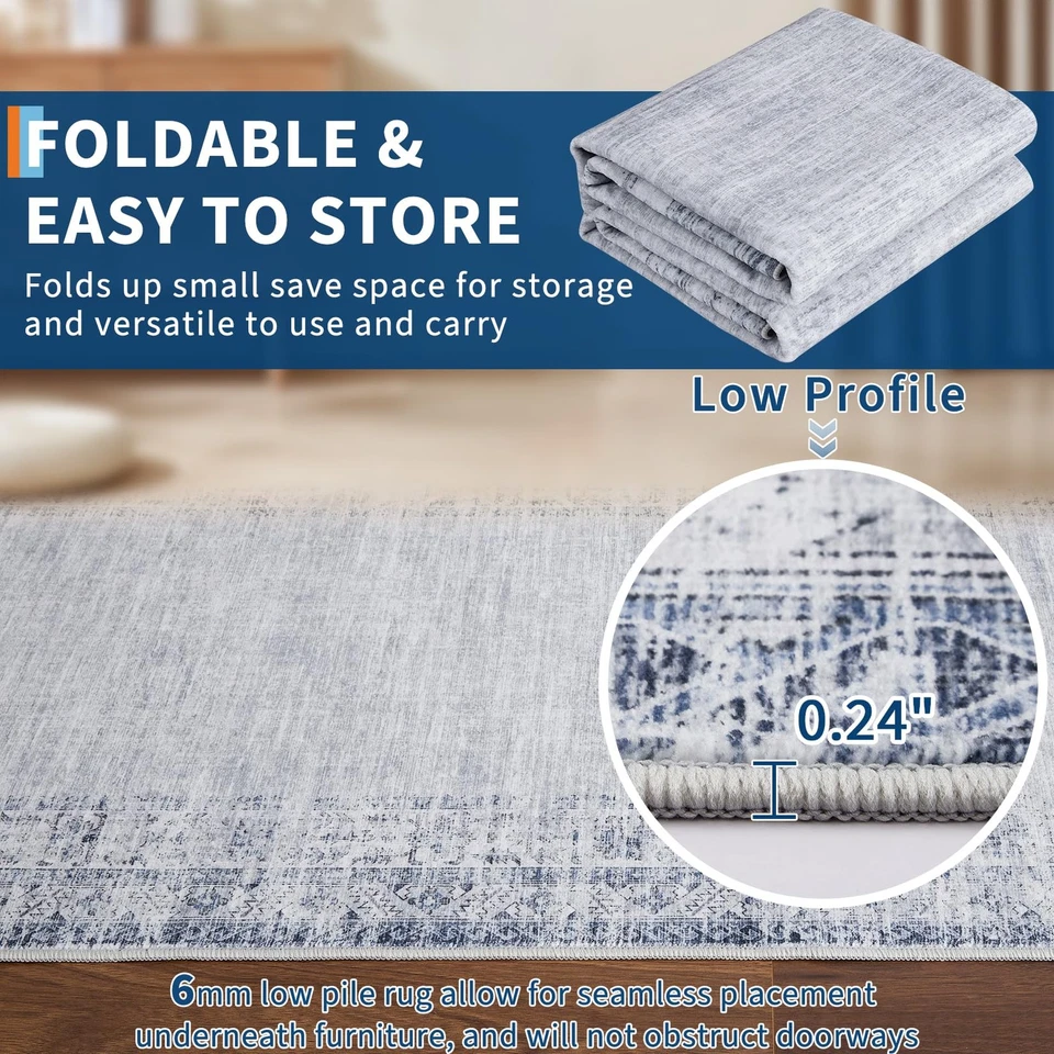 Alfombra de área lavable 5x7 para sala de estar alfombra de borde vintage resistente a las manchas Dini... Foto 4 de 4