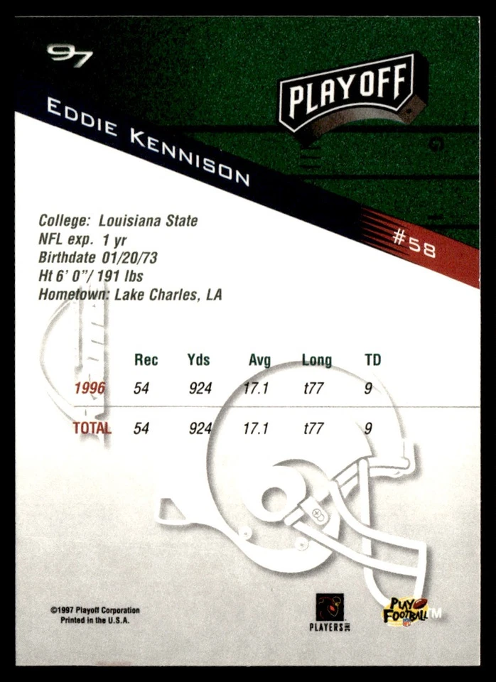 1997 Playoff Zone Eddie Kennison St. Louis Rams #58 - Image 2 of 2