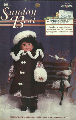 SUNDAY BEST 18'' DOLL OUTFIT FIBRE CRAFT DIGEST SIZE CROCHET PATTERN BOOK