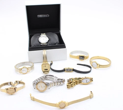 F x10 Ladies Seiko Quartz Gold Tone Wristwatches, Not Tested Etc