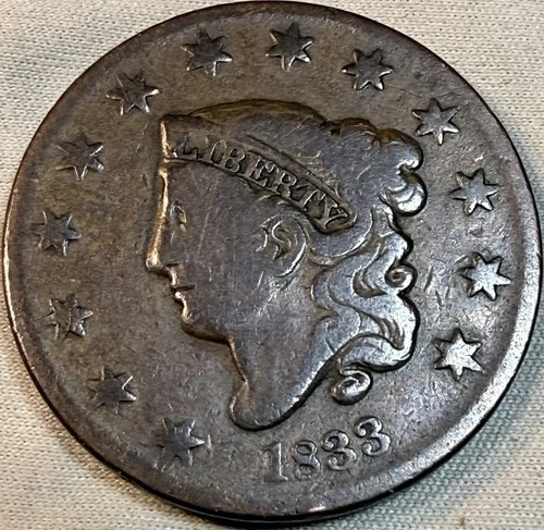 Photo of a 1833-P Large Cent from an eBay listing that sold on Jul 19, 2026