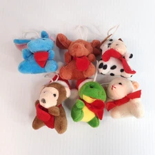 Assorted Lot of Tiny Plush Animal Christmas Ornaments X 6