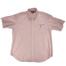 Polo Ralph Lauren Seersucker Pink White Striped Button Up Short Sleeve Mens XL