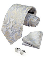 Mens Paisley Floral Necktie Pocket Square Cufflinks Set Formal Classic Tie