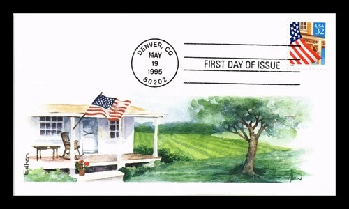 US COVER FLAG OVER PORCH FIRST DAY ISSUE EDKEN CACHET