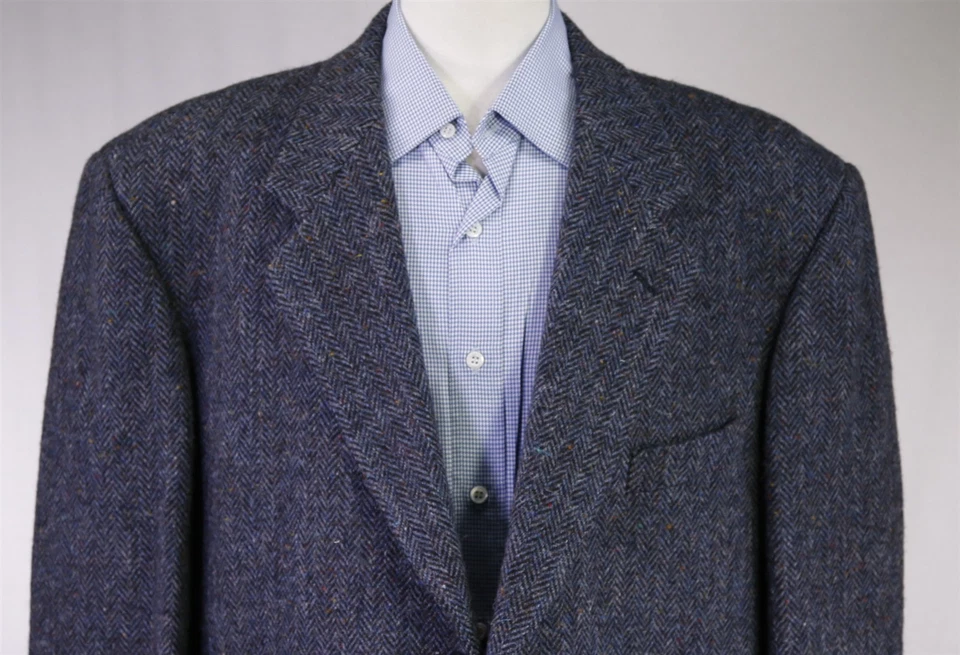 Blazer Abrigo Deportivo Principe Azul Negro Espiga Tweed Hecho en Italia EE. UU. 50R Foto 3 de 4