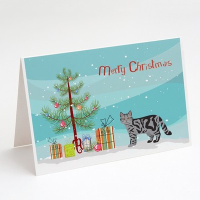 Caroline's Treasures Scottish Straight Cat Merry Christmas Greeting Cards Pack 8