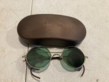 Vintage Fibre-Metal Round Green Lens Safety Welding Glasses Side Shields USA