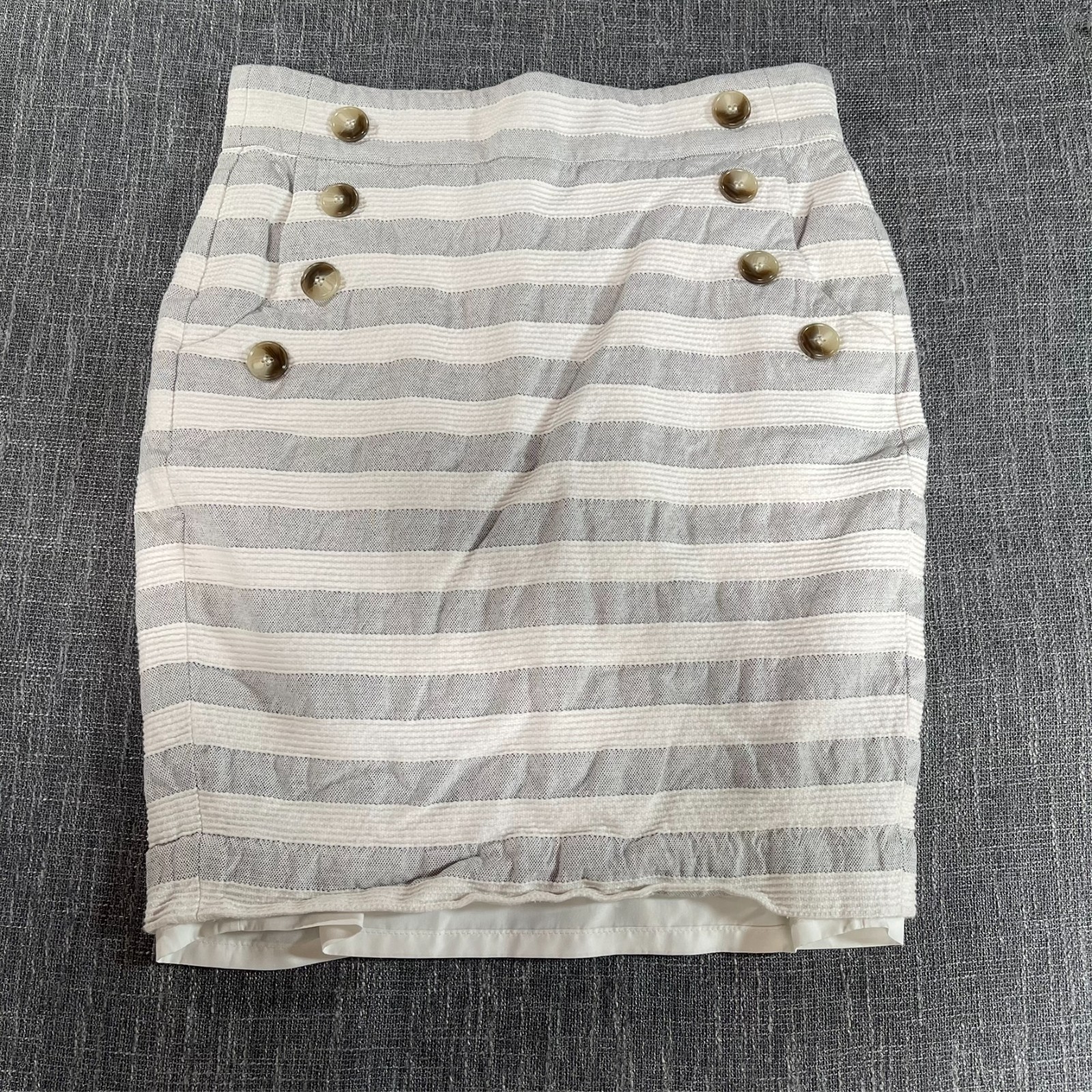 Loft Petites Womens Gray White Striped Fitted Zip-Up Skirt Size 2P