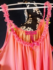 Rare Betsey Johnson Intimates Y2K Pink Chiffon Babydoll Slip L