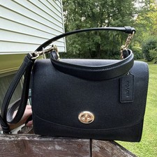 Coach Black Pebbled Satchel Top Handle Crossbody Turnlock Gold Hardware