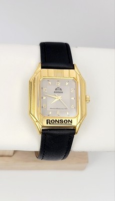 Vintage Ronson 7630-A41571 Quartz Watch Gold Tone Tank Roman Dial